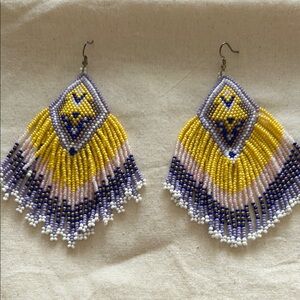 Native American handcrafted Beaded Earrings in Yellow and Purple